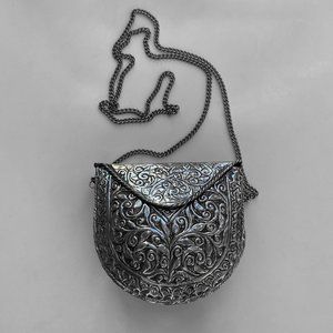 Free People silver cross body metal purse bag on chain